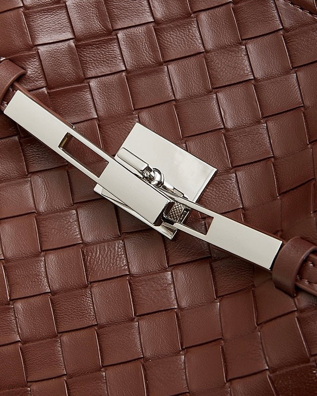 Women's Noir Woven Leather Buckle Tote Bag