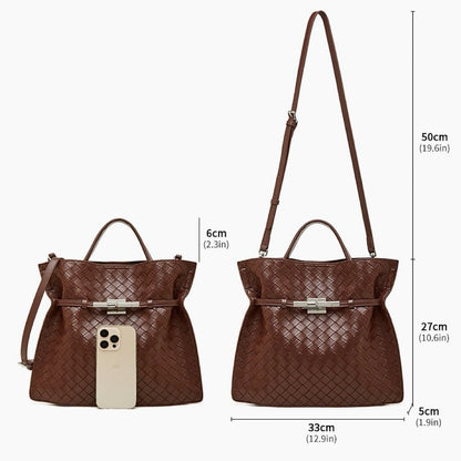 Women's Noir Woven Leather Buckle Tote Bag