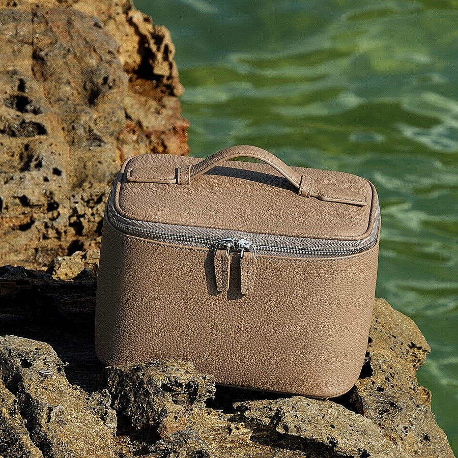 Genuine Leather Multi-Compartment Cosmetic Bag