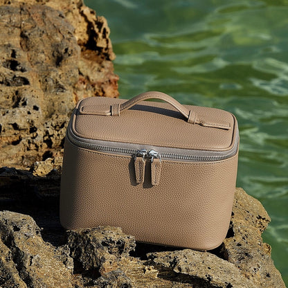 Genuine Leather Multi-Compartment Cosmetic Bag