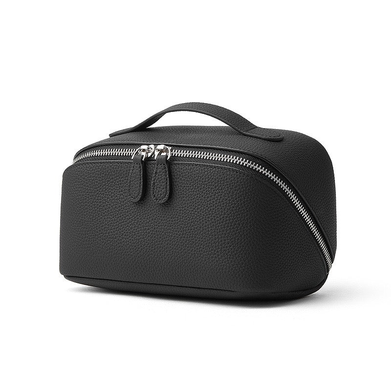 Textured Genuine Leather Top-Zip Vanity Clutch Bag