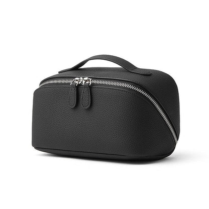 Textured Genuine Leather Top-Zip Vanity Clutch Bag