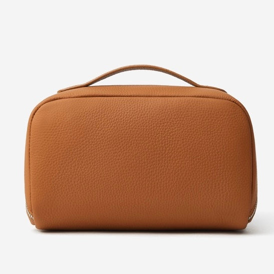 Textured Genuine Leather Top-Zip Vanity Clutch Bag