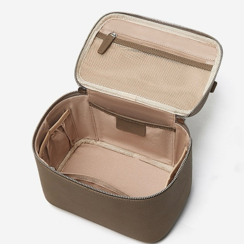 Genuine Leather Multi-Compartment Cosmetic Bag