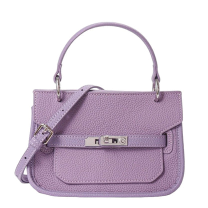 Purple Genuine Leather Mini Crossbody Bag with Lock Closure
