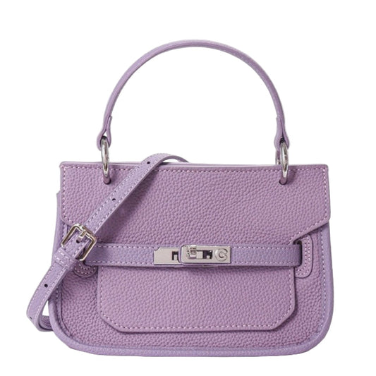 Purple Genuine Leather Mini Crossbody Bag with Lock Closure
