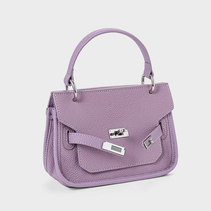 Purple Genuine Leather Mini Crossbody Bag with Lock Closure