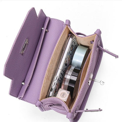 Purple Genuine Leather Mini Crossbody Bag with Lock Closure