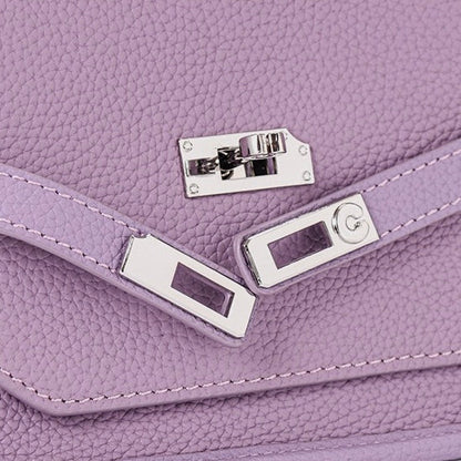 Purple Genuine Leather Mini Crossbody Bag with Lock Closure