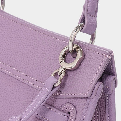 Purple Genuine Leather Mini Crossbody Bag with Lock Closure