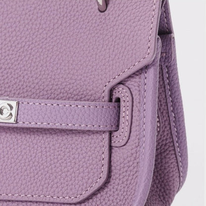 Purple Genuine Leather Mini Crossbody Bag with Lock Closure
