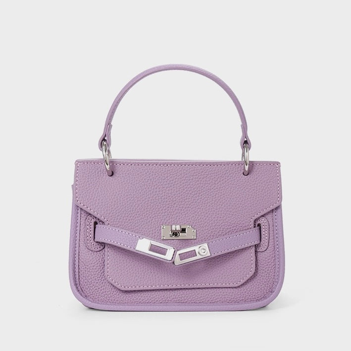 Purple Genuine Leather Mini Crossbody Bag with Lock Closure