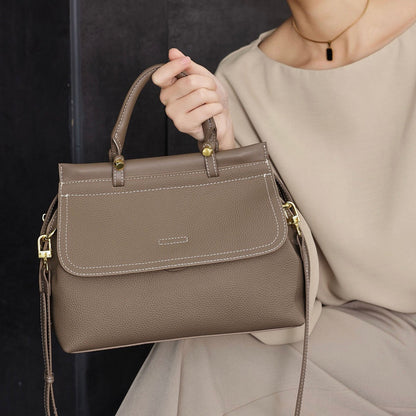 Women's Exquisite Genuine Leather Flip-Top Commuter Handbag