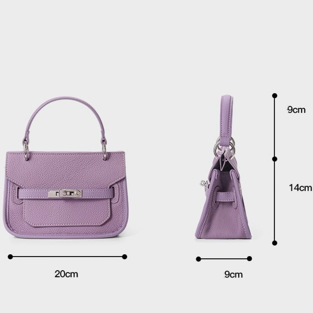 Purple Genuine Leather Mini Crossbody Bag with Lock Closure