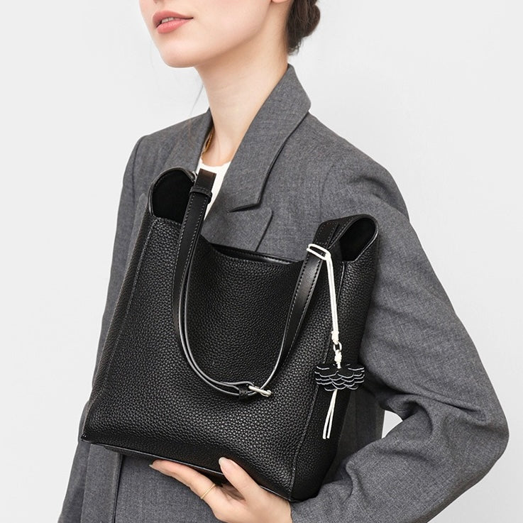 Textured Genuine Leather Hobo Bag with Floral Charm