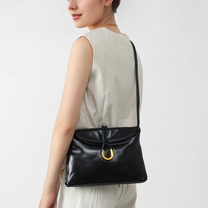 Luxury Braided Accent Envelope-Shaped Leather Crossbody Bag