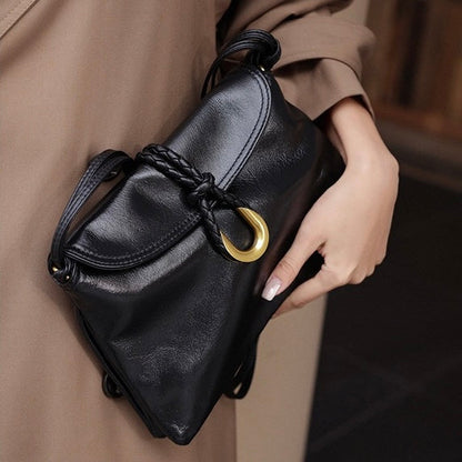 Luxury Braided Accent Envelope-Shaped Leather Crossbody Bag