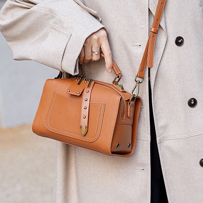 Vintage Textured Leather Satchel Crossbody Bag