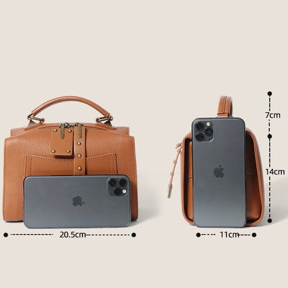 Vintage Textured Leather Satchel Crossbody Bag