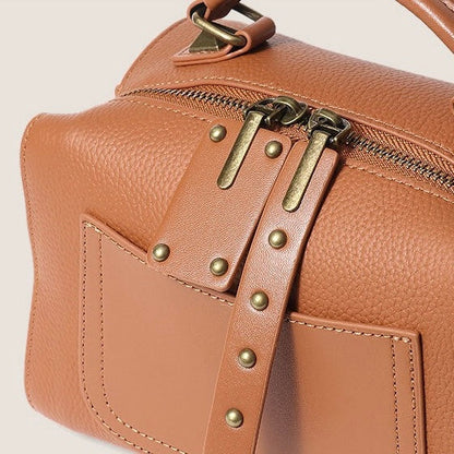 Vintage Textured Leather Satchel Crossbody Bag