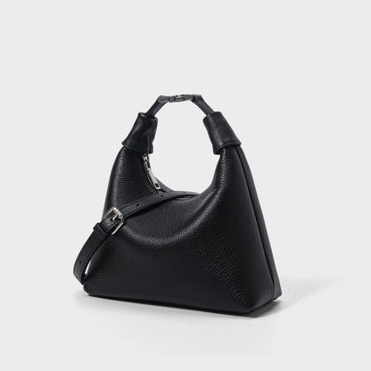Minimalist Textured Leather Crescent Hobo Bag