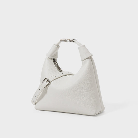 Minimalist Textured Leather Crescent Hobo Bag