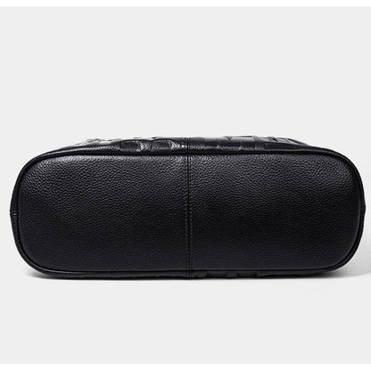 Black Genuine Leather Embossed Lettering Hobo Bag