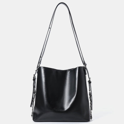 Versatile Carry Sleek Leather Chain-Strap Bucket Bag