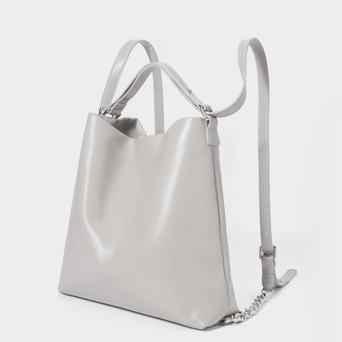 Versatile Carry Sleek Leather Chain-Strap Bucket Bag