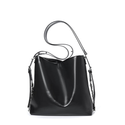 Versatile Carry Sleek Leather Chain-Strap Bucket Bag