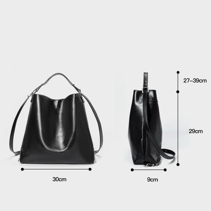 Versatile Carry Sleek Leather Chain-Strap Bucket Bag