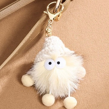 Elegant Geometric Genuine Leather Crossbody Bag with Plush Charm