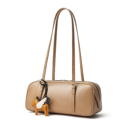 Women's Genuine Leather Retro Bowling Bag with Horse Charm