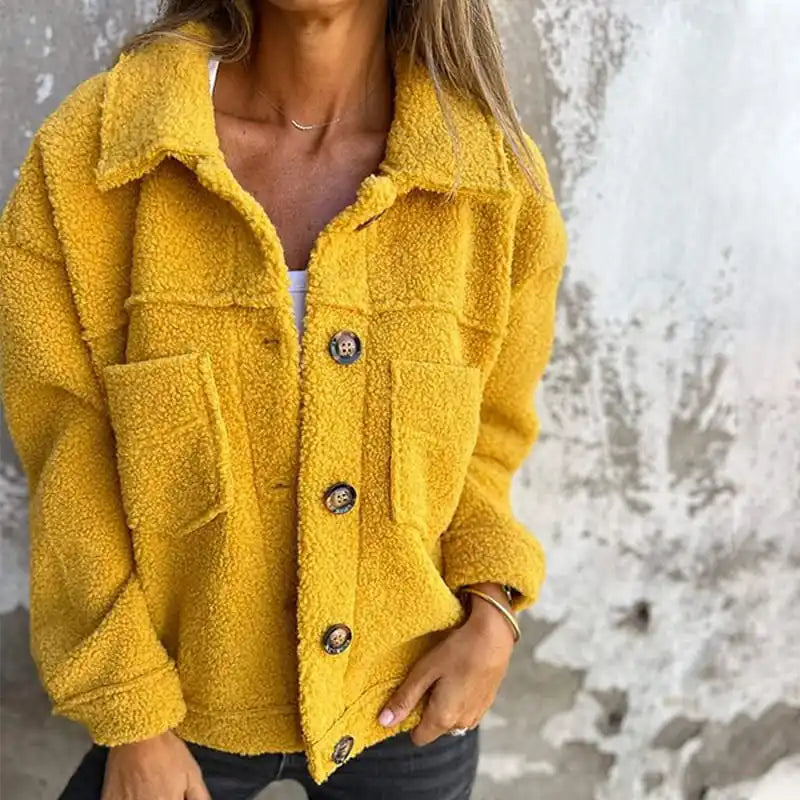 Women's Warm Lapel Cropped Jacket Coat Casual Fleece Fuzzy Faux Shearling Coats Warm Winter Single Breasted Lambswool Outwear