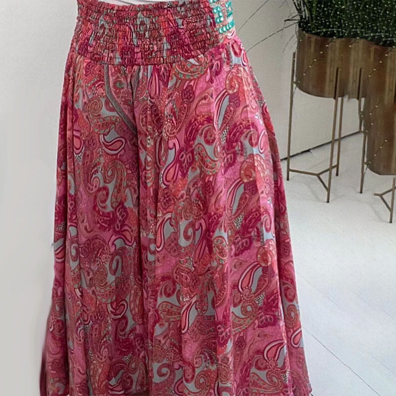 Elastic Waistband Pants with Ethnic Print