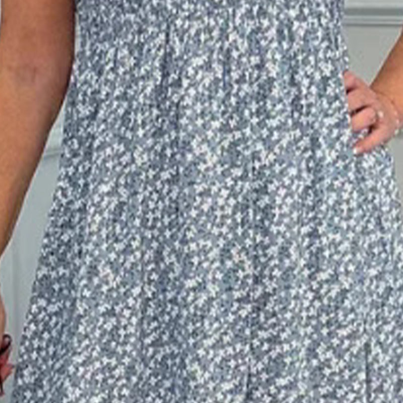 🎉🛍️Summer Hot Promotion 50% OFF💃Women's Elegant Floral Print High-Waisted Ruffle Cap Sleeve Dress