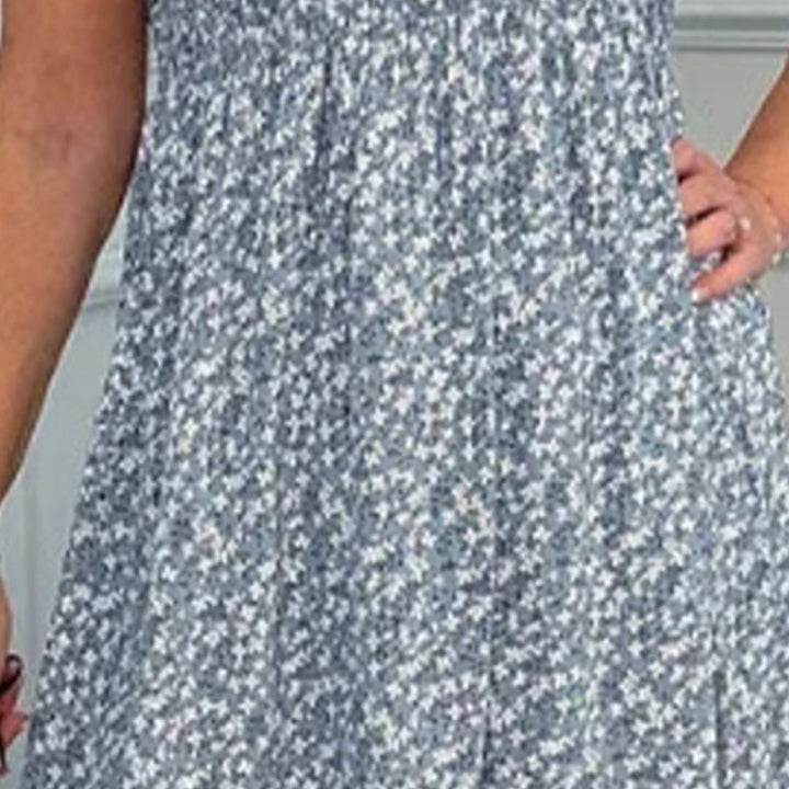 🎉🛍️Summer Hot Promotion 50% OFF💃Women's Elegant Floral Print High-Waisted Ruffle Cap Sleeve Dress